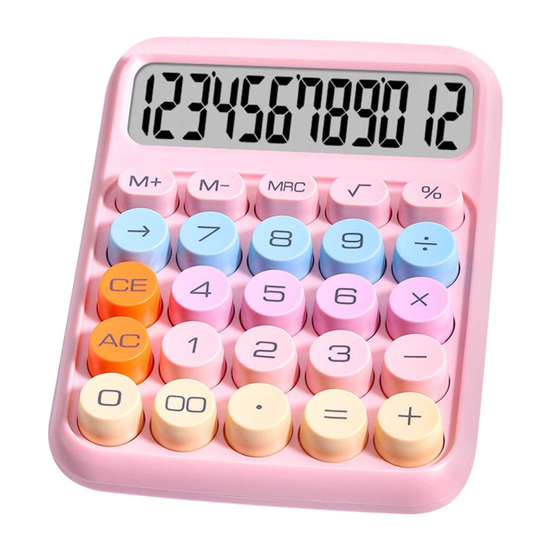 12 Digit Desktop Calculator with Large LCD Display and Big Buttons - Pink