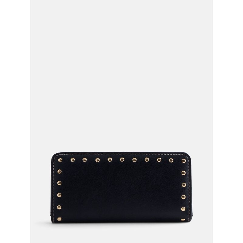 Women's Slim Studded Wallet with Card Slots and Snap Closure