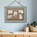 Small Bulletin Board with Linen Fabric & Antique Wooden Frame - Wall Cork Board