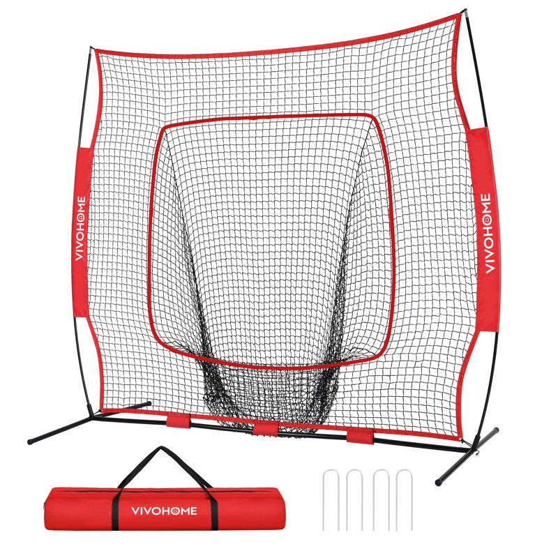 7 x 7 Ft Baseball Softball Practice Net with Carry Bag & Ground Nails