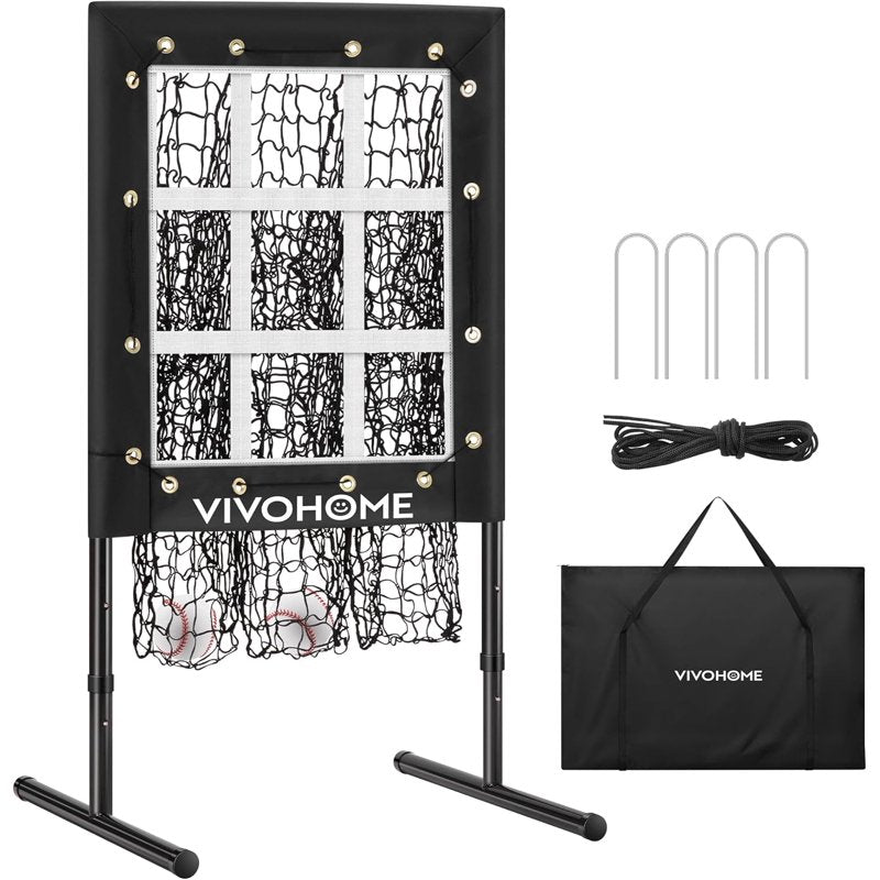 Baseball & Softball Pitching Net with 9 Pockets & Adjustable Height, Training Aid