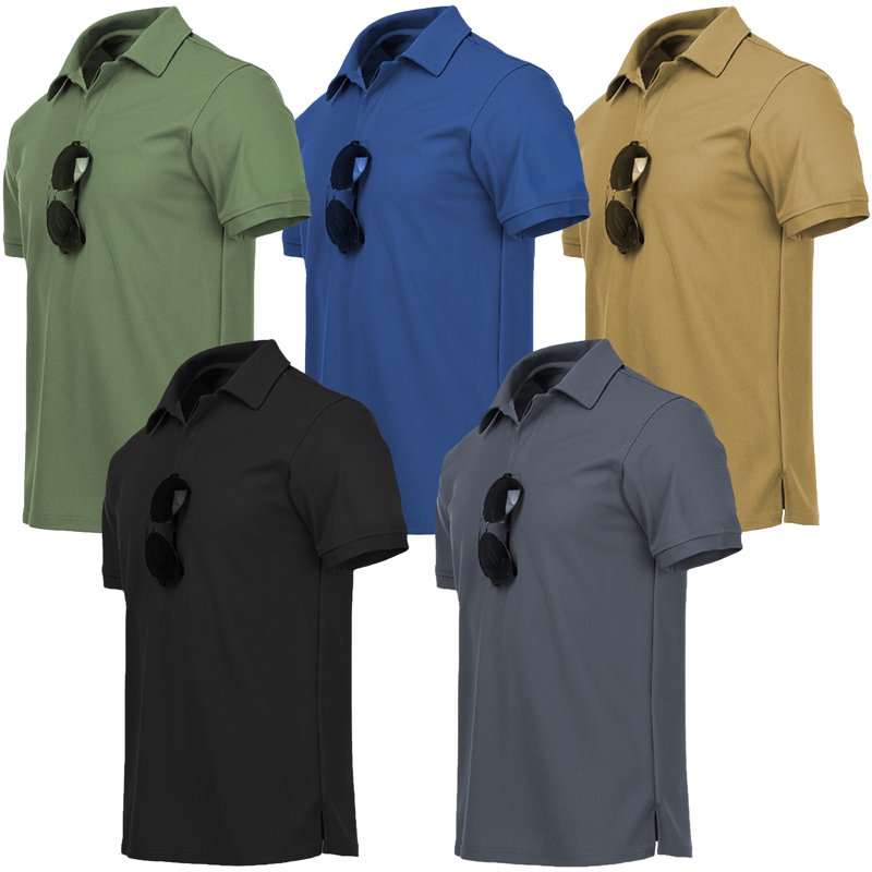 SPEEDRUN 5-Pack Men’s Polo Shirts Short Sleeve Moisture-Wicking Casual Collared 3XL – Green Blue Khaki Black Gray