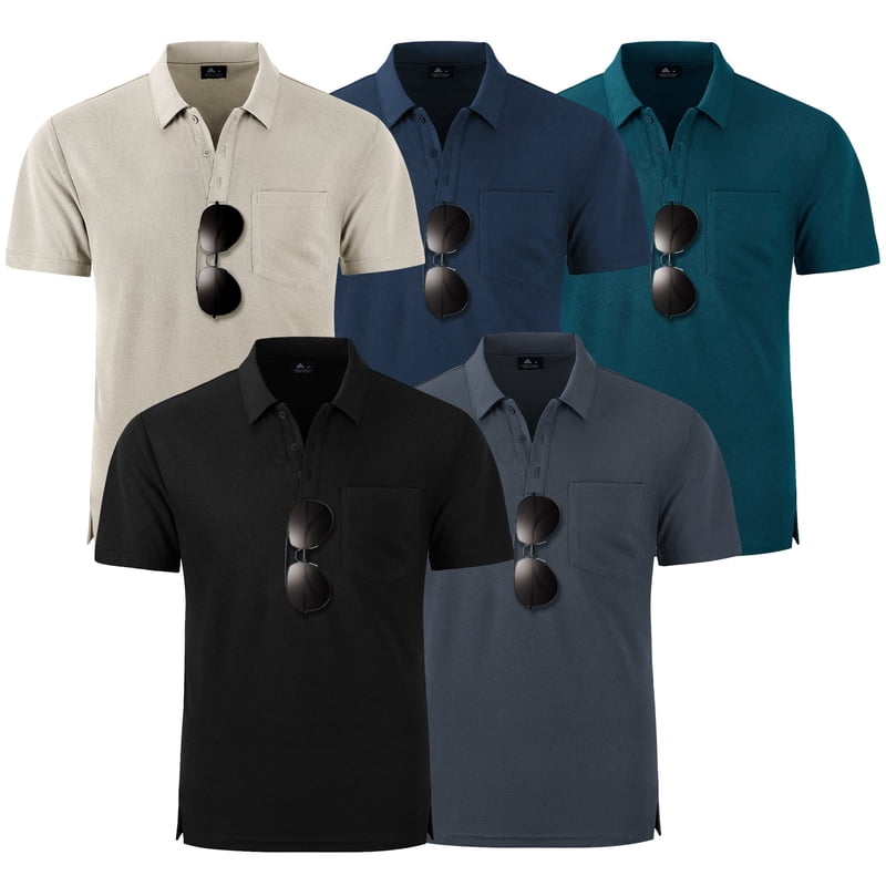 Men's Casual Polo Shirts 5 Pack Short Sleeve with Pocket Golf Style