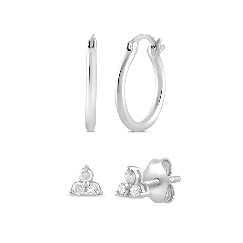 Sterling Silver Hoop & Diamond Stud Earring Set - Lab-Grown Jewelry