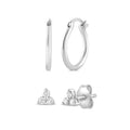 Sterling Silver Hoop & Diamond Stud Earring Set - Lab-Grown Jewelry