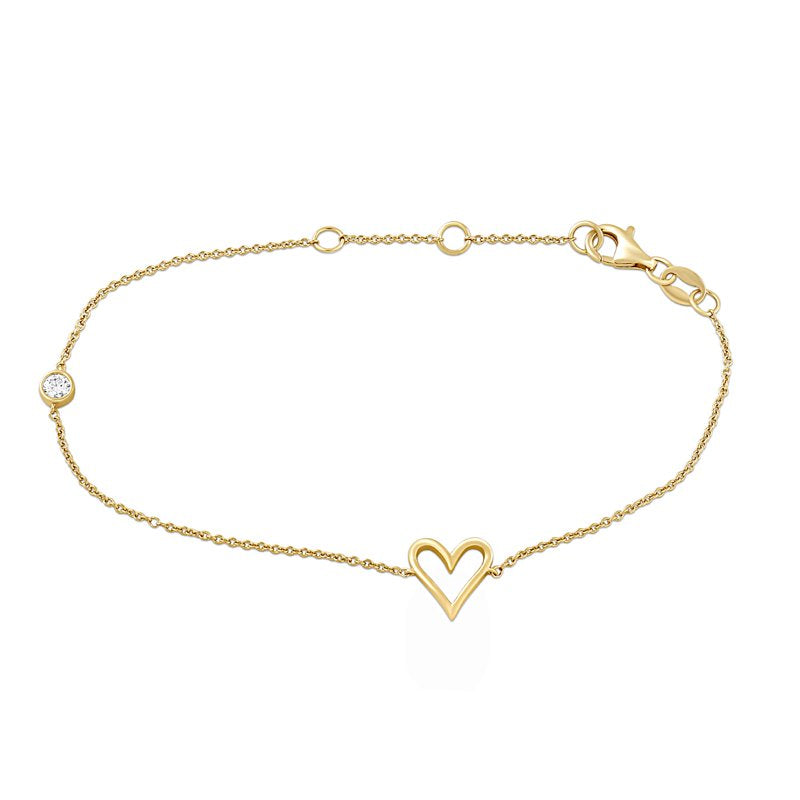 Lab-Grown Diamond Heart Station Bracelet in Yellow Gold-Plated Silver | Dainty Jewelry Gift