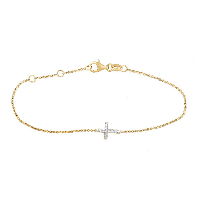 Lab-Grown Diamond Cross Bracelet in Yellow Gold-Plated Silver, 7.25 Inch