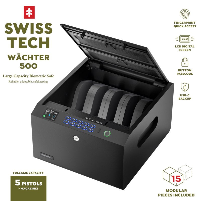 Biometric Gun Safe for 5 Handguns with LCD Display USB-C Backup