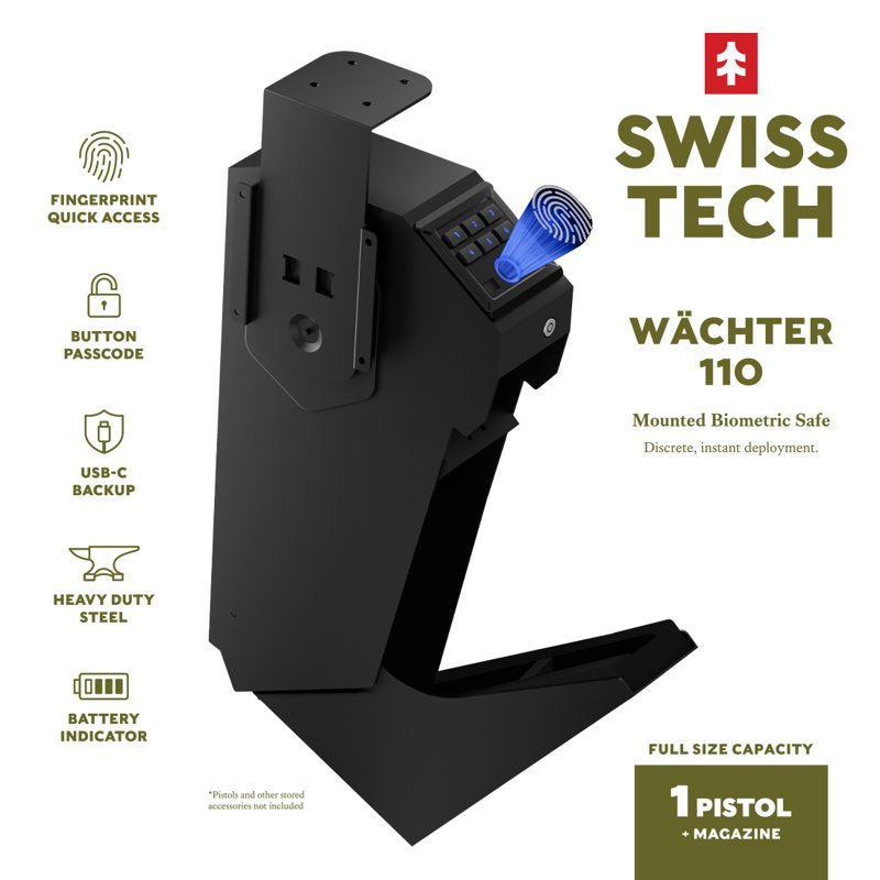 Biometric Gun Safe with Fingerprint & Emergency USB-C Power - Holds 1 Pistol