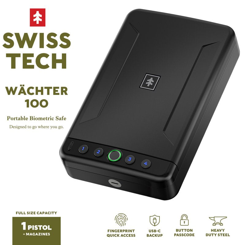Portable Biometric Safe with Fingerprint, USB-C & Steel Cable - Compact Gun & valuables Storage
