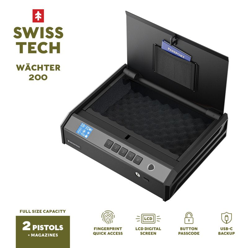 Biometric Gun Safe for 2 Handguns with LCD Display USB-C Emergency Power