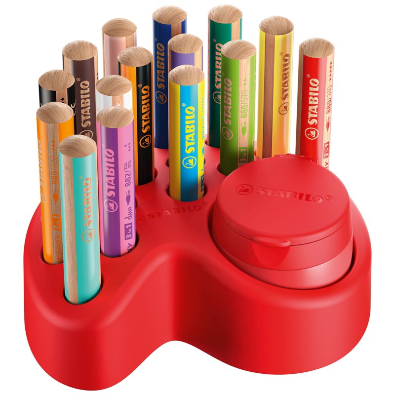 STABILO Woody 3-in-1 Multi-Talented Pencil Desk Set — 15 Pencils + Sharpening Container