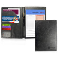 Leather Portfolio with Notepad and Card Slots - Black Professional Padfolio
