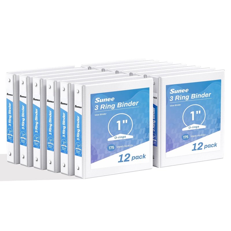 3 Ring Binders Bulk Set - Clear View, PVC-Free, 1 Inch Capacity for Office & School