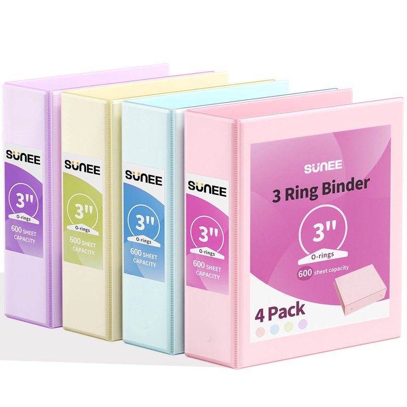 3 Inch Large Clear View Binder Set - 4 Pastel Office & School Organizers
