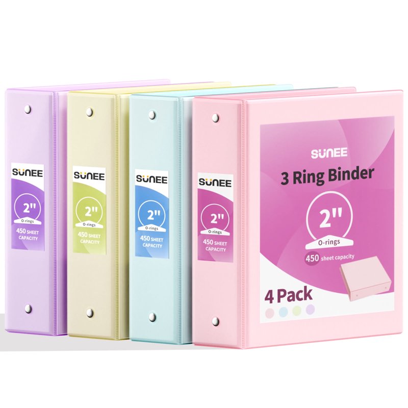 3-Ring Binders Set 2 Inch PVC-Free Assorted Pastel Office & School Supplies