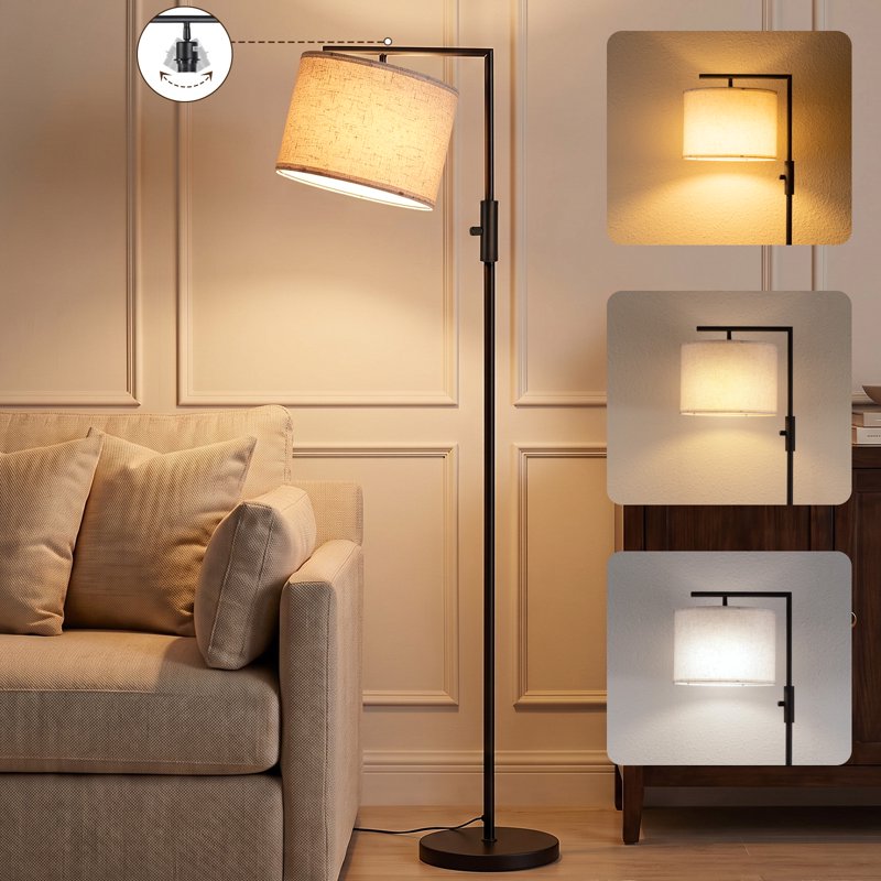 Modern Standing Floor Lamp with Rotatable Shade and 3 Color Temperatures - Gold or Black
