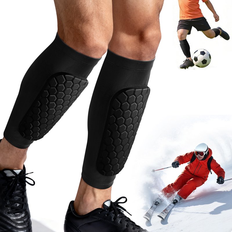 Shin Guards for Soccer – Kids/Youth/Adult Calf Compression Sleeve with Honeycomb Shin Pads, Variation M-Calf:13.8-15.3, Black