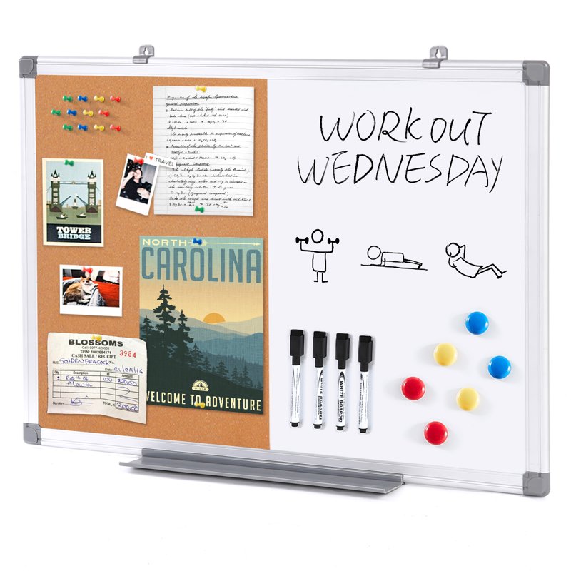 Combination Dry Erase Cork Board 24x18 Inches - Magnetic Whiteboard & Bulletin Board