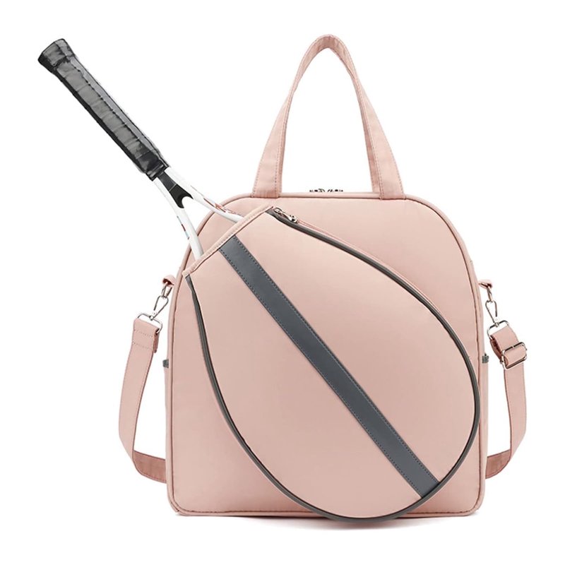 Multi-Compartment Tennis Racket Tote Bag for Sports & Travel - White & Pink