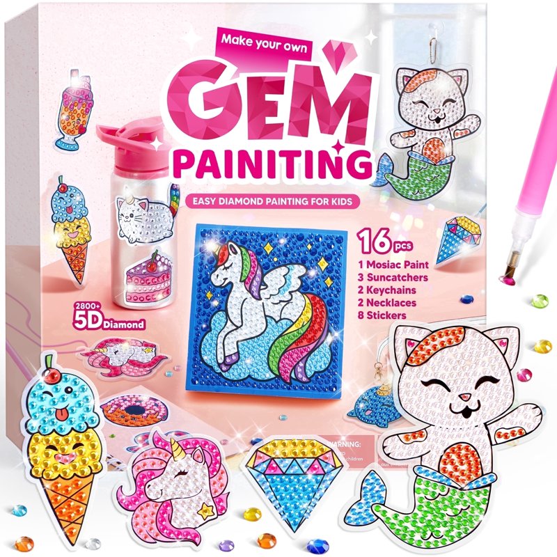 Kids Diamond Art Craft Kit for Girls - 16 Projects Including Unicorn & Princess Variations