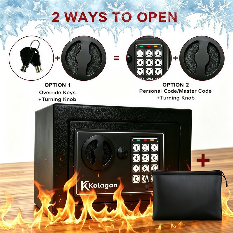 Small Steel Safe Lock Box with Digital Keypad & Keys - Home & Office Security