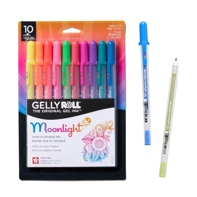 Sakura Gelly Roll Moonlight Gel Pens Set - Fine Point Fluorescent Ink, 10 Pack