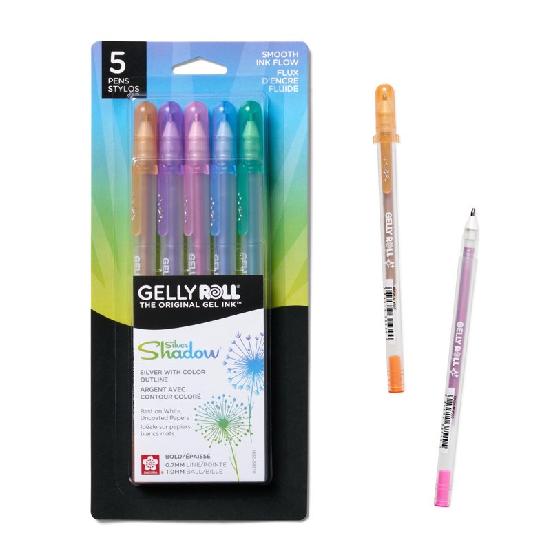Silver Gel Pen Set - Bold Point Ink for Lettering, Drawing, Invitations - 5 Pack