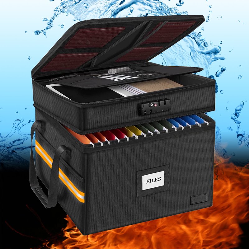 Fireproof Lockable Document Storage Box - Water-Resistant, Stackable File Organizer