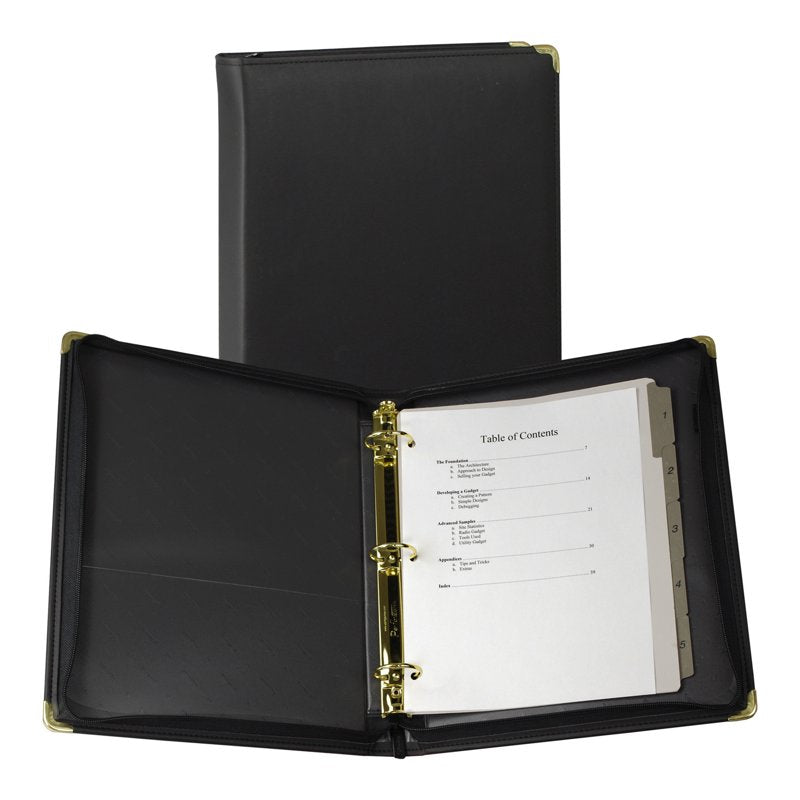 Executive 3 Ring Zipper Binder - 1.5 Inch Black Leather-Like Organizer