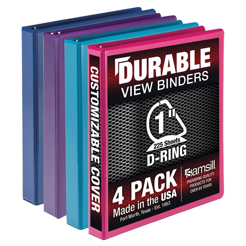 1 Inch Durable Binder with Clear View Cover - 4 Pack, Holds 225 Pages