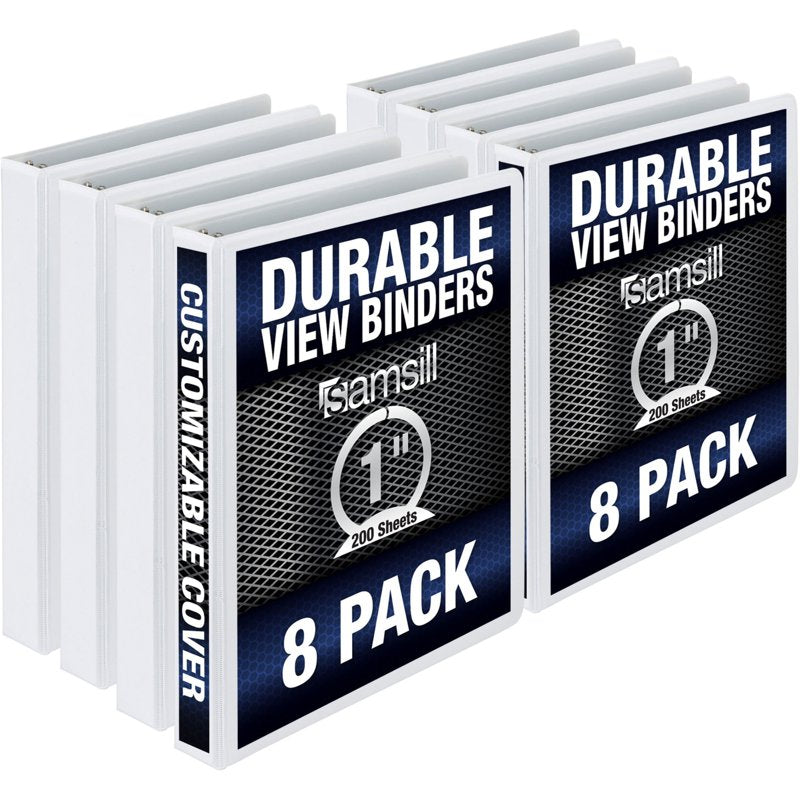 Durable 1-Inch Round Ring View Binders Set of 8 - White Office & School Organization