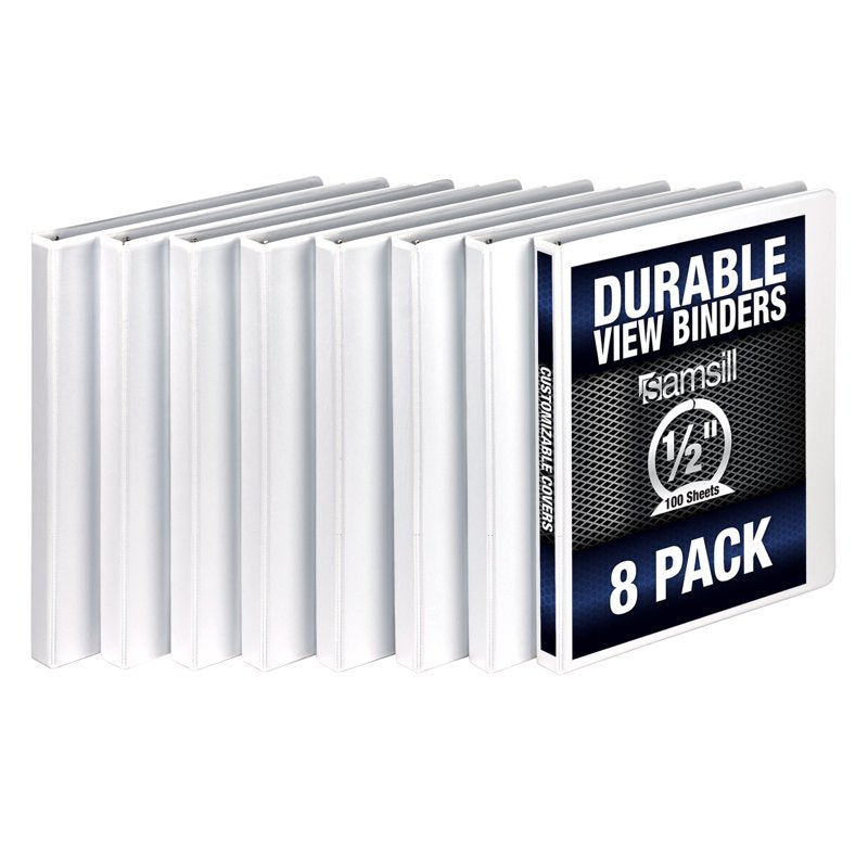 Durable 0.5-Inch White Ring Binders - Pack of 8, Customizable Office & School Organizers