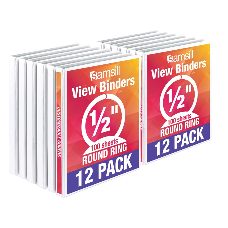 3 Ring Binder Organizer 0.5 Inch White Bulk Set with Clear View Cover