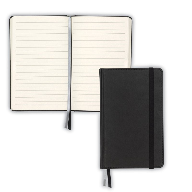 Hardcover Notebook - 5.25x8.25 Inch Professional Journal with PU Leather Cover, 120 Ruled Sheets, Black
