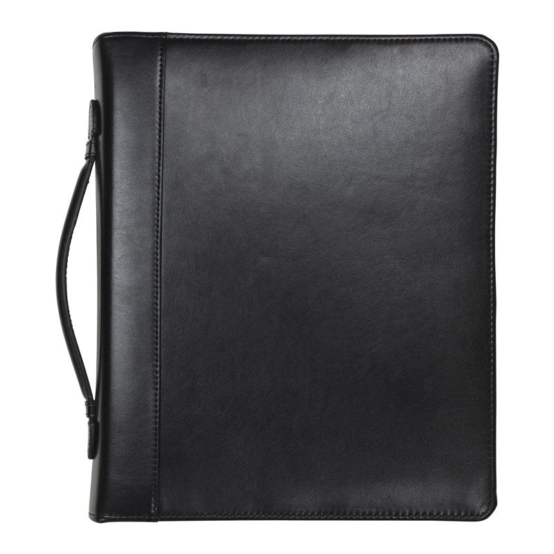 Leather Zipper Binder Portfolio with Ring Organizer - Black, 1.5 Inch Rings