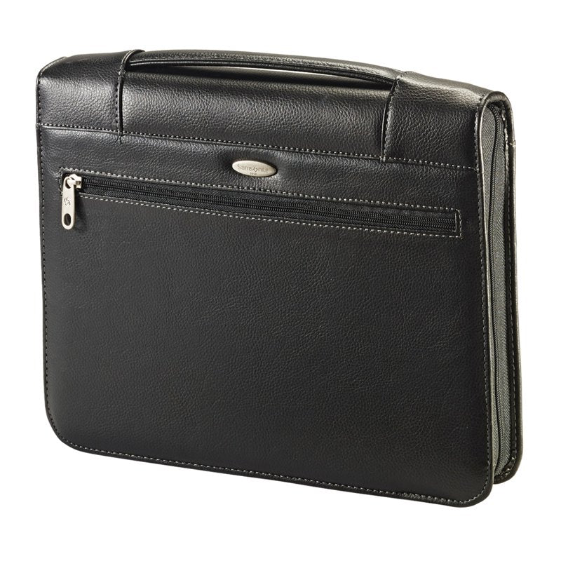 Zip-Around Vinyl Padfolio with 3-Ring Binder, Notepad & Pen Loop - Black