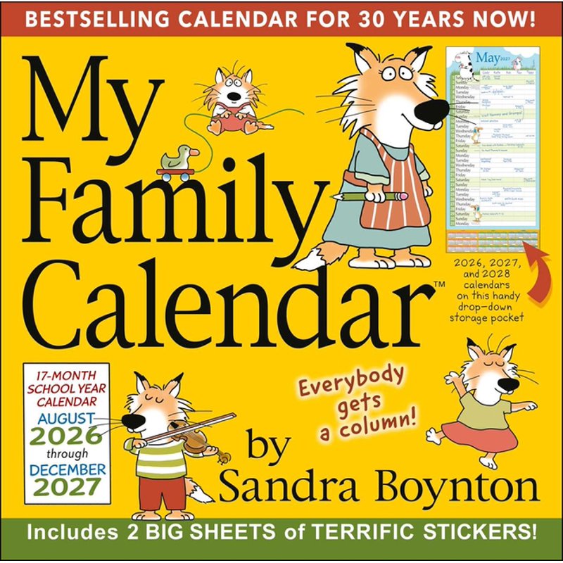 Sandra Boynton Family Wall Calendar 2026-2027 with Stickers, 17-Month, Kids Schedule Organizer