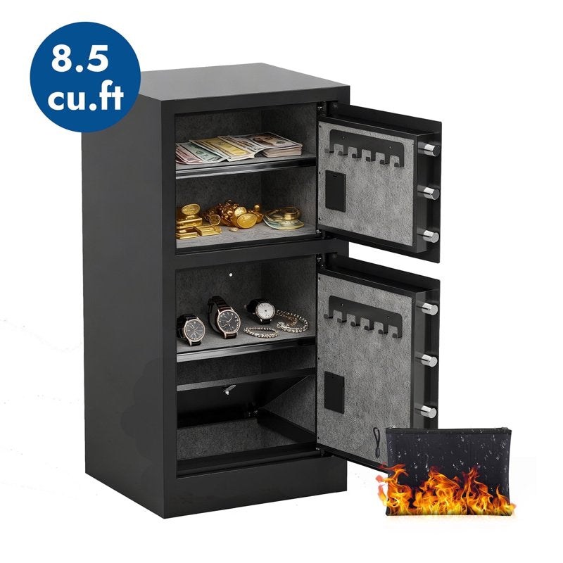 Heavy Duty Dual Door Safe with Hidden Lock Box and Fireproof Bag - Home & Office Security