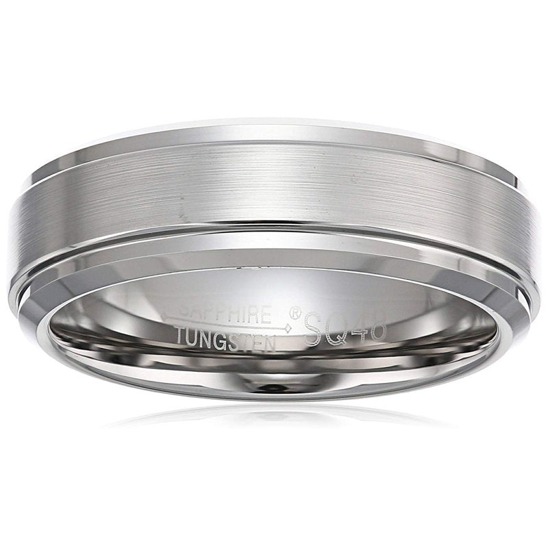 Men's Sapphire Tungsten Wedding Band 7mm Comfort Fit Diamond Finish