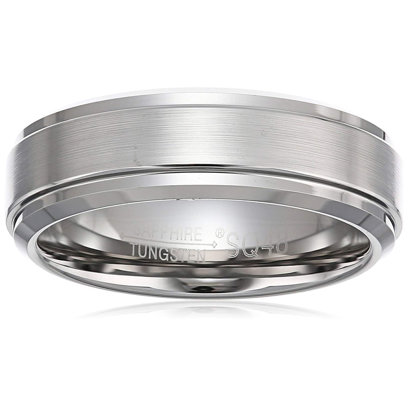 Men's Diamond Finish Sapphire Tungsten Wedding Band 7mm Comfort Fit