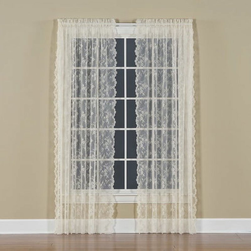 Petite Fleur Lace Floral Window Curtain Panel - Ivory, 56x84 inches