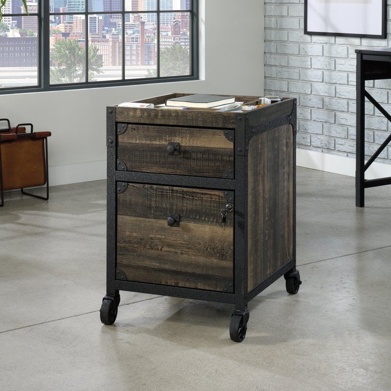 Mobile File Cabinet with Locking Drawers and Casters - Rustic Oak Finish