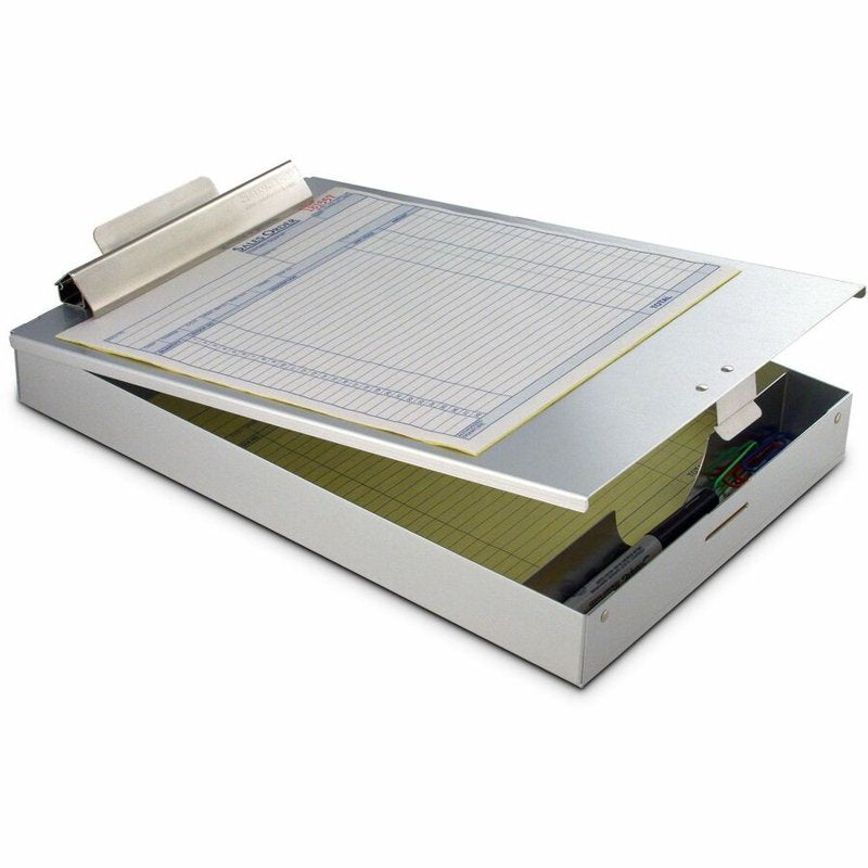 Aluminum Storage Clipboard with Locking Latch and Card Holder - Silver