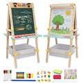 Kids Art Easel with Paper Roll Double-Sided Adjustable Drawing Board with Accessories