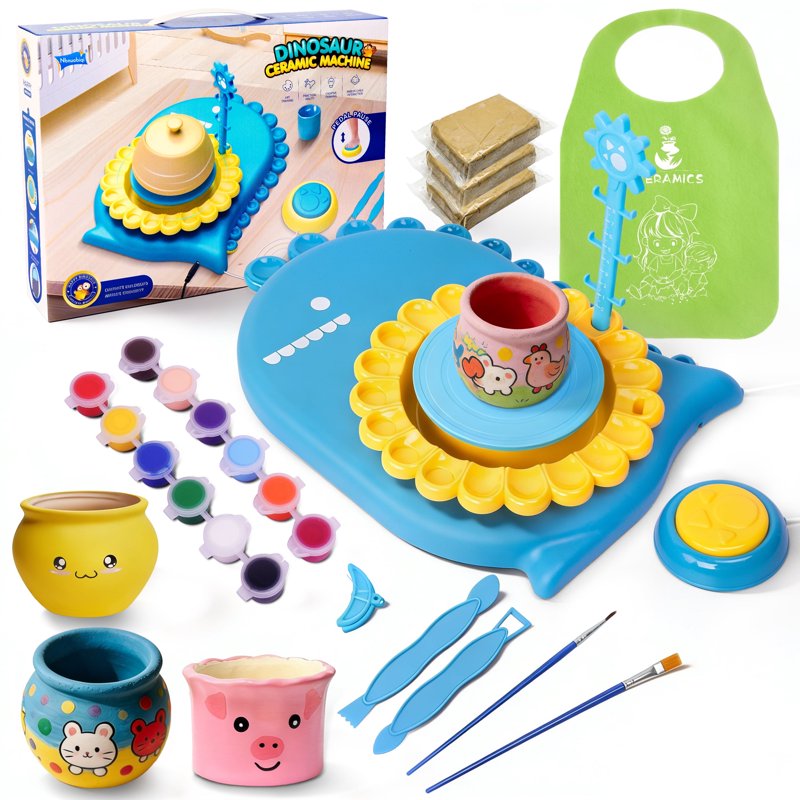 Kids Pottery Wheel Kit with Clay, Tools & Colors - Arts & Crafts