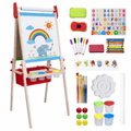Kids Wooden Art Easel with Adjustable Height, Double-Sided Chalkboard & Painting Accessories