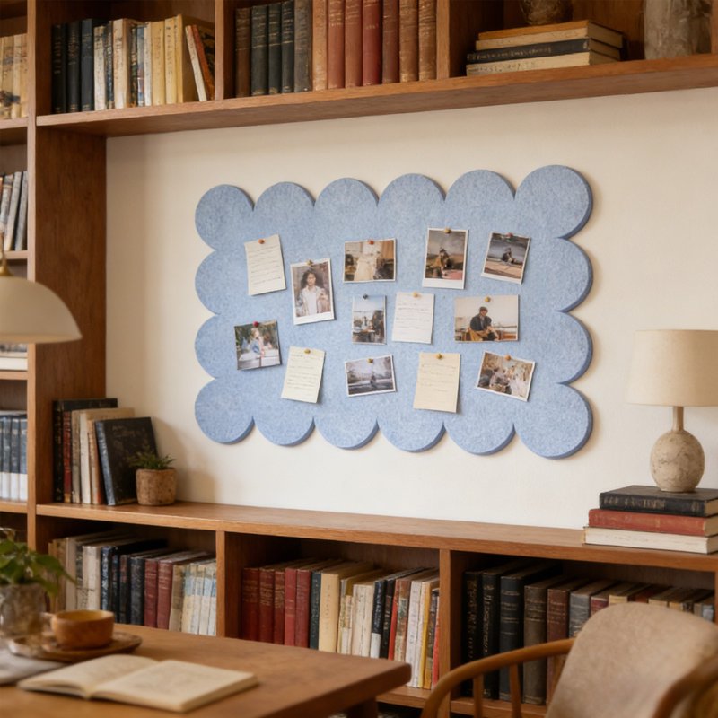 Foldable Felt Bulletin Board 24x16 Inches with Scalloped Edge for Wall Office Dorm