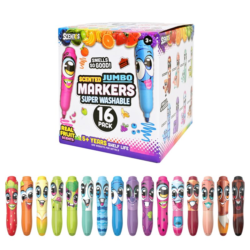 Kids Jumbo Scented Markers Set - 16 Fruit Fragrance Washable Chunky Markers