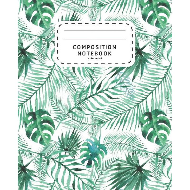 Watercolor Palm Leaves Wide Ruled Composition Notebook for School & Kids